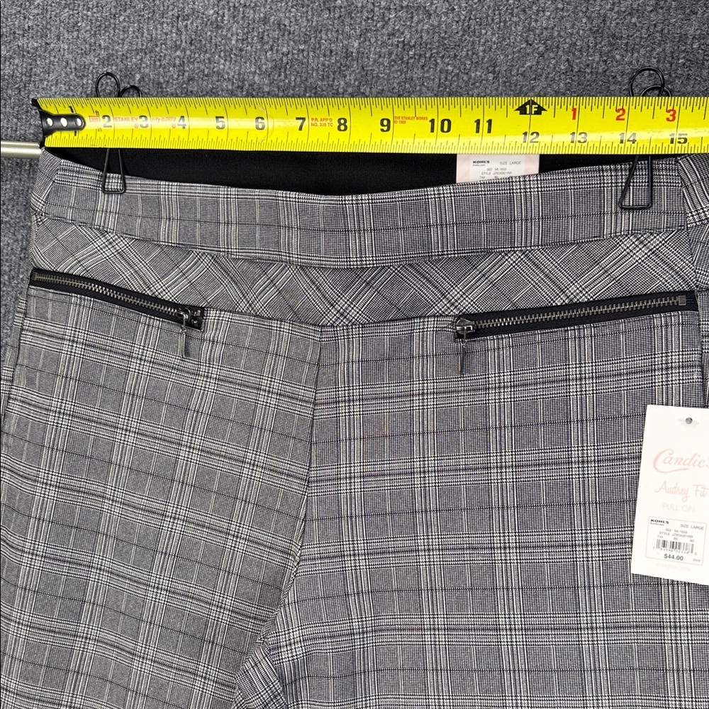 Candies Plaid Slim Ankle Pull-On Slacks with Zip Design - Grey Plaid - Large - Picture 7 of 16